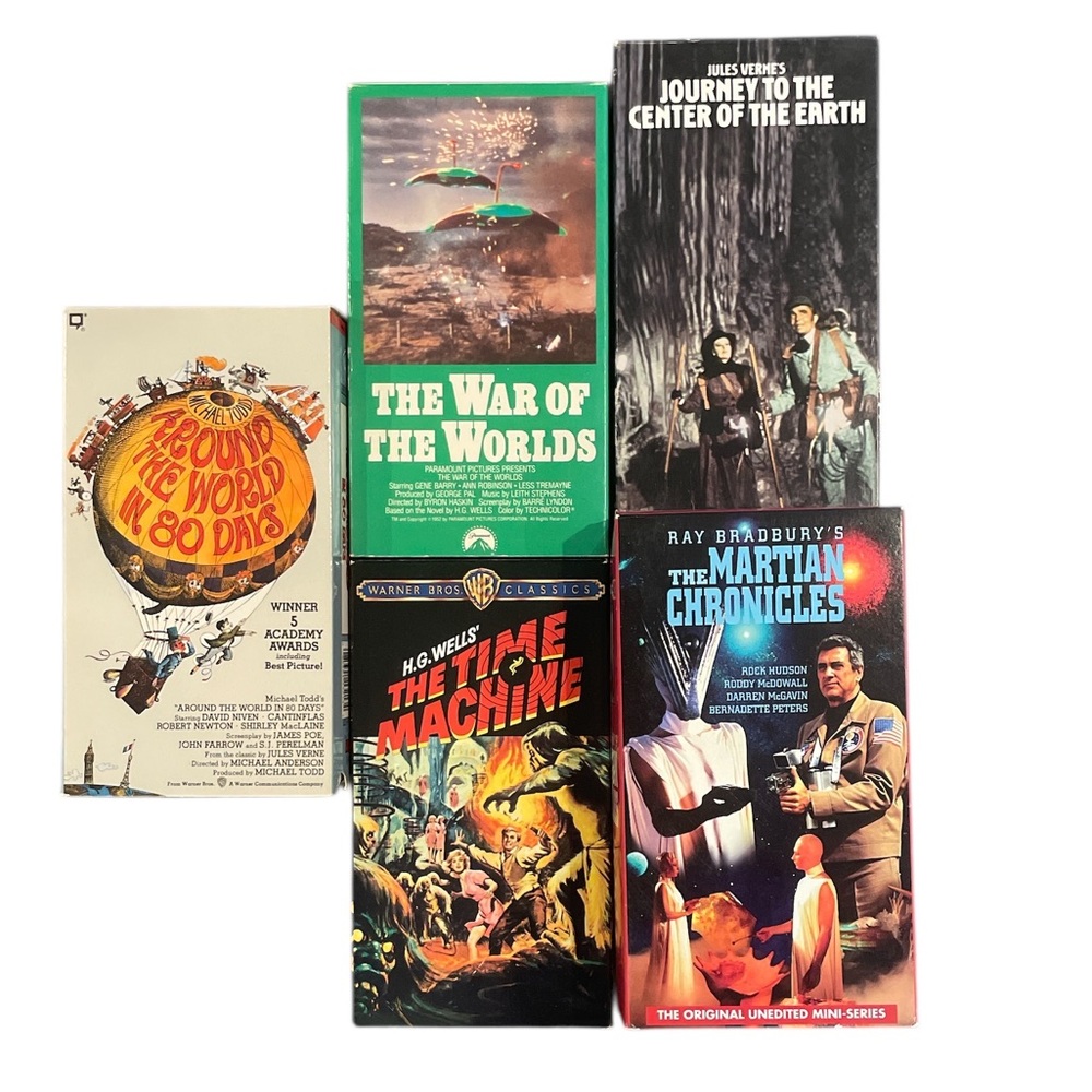 5 VHS Classic Sci-Fi Fantasy Movie Collection Around the World War of the Worlds